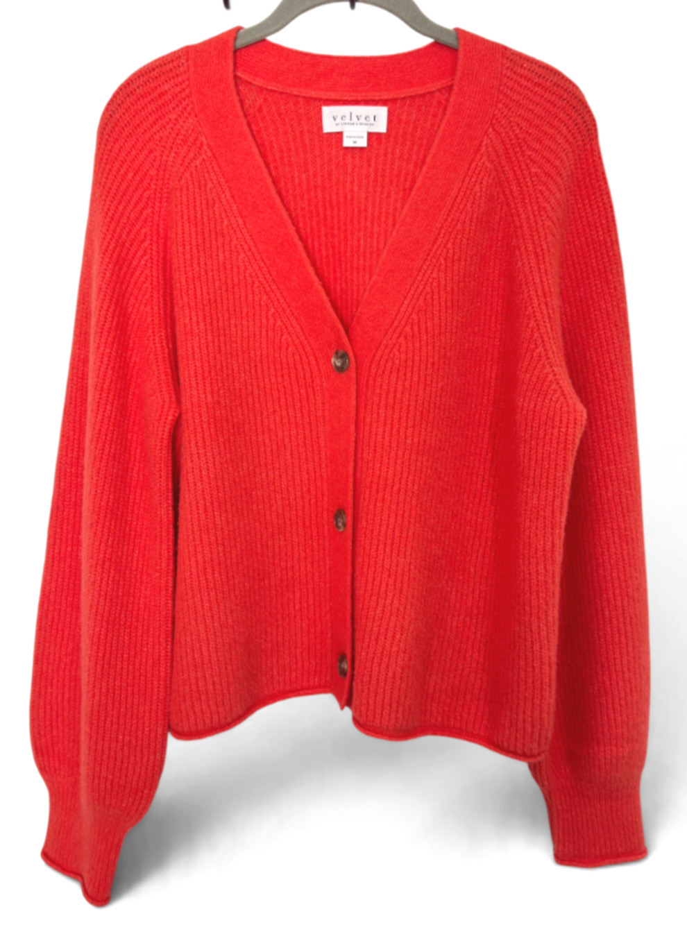 Velvet by Graham & Spencer Mia Cardigan Wool Yak Blend Sz M Orange Oversized